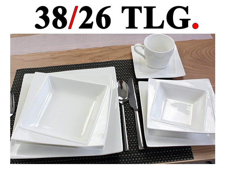 Porzellan 26 38 tlg Tafelservice Eckig Teller Set Geschirr ~ Porzellan 26 38 tlg Tafelservice Eckig Teller Set Geschirr ~ Geschirr Quadro