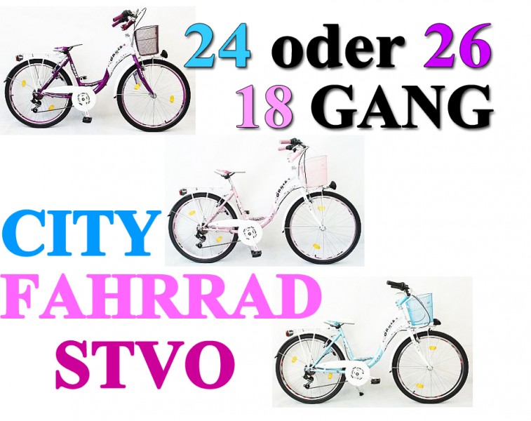 24 26 ZOLL Fahrrad Damenfahrrad Cityfahrrad Citybike Mädchenfahrrad Rad