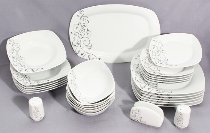 Tafelservice 6 Personen Weiu00df, 30-teiliges Teller Set Odern Und