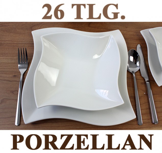 Porzellan 26 tlg Tafelservice Eckig Teller Set Geschirr ELVA Haushalt